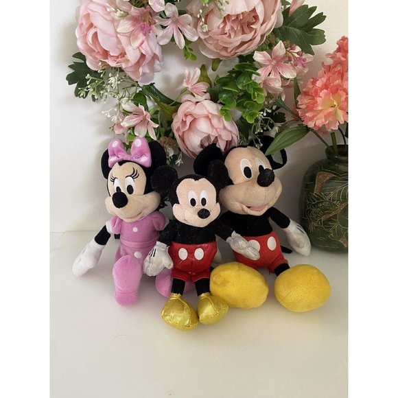 Mickey And Minnie Mouse 11" Disney Plush Lot Of 3 Ty Sparkle 8" Collectibles EUC - Picture 1 of 16